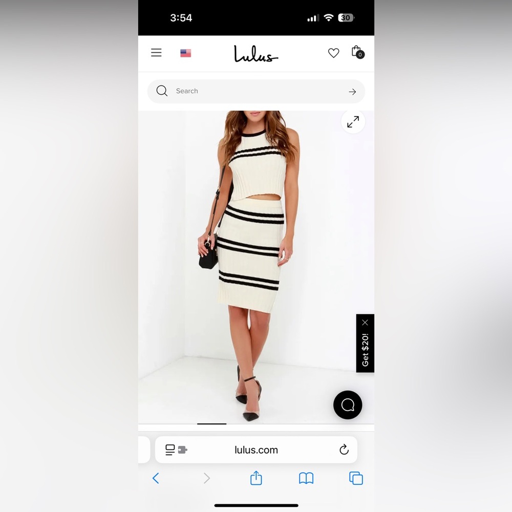 Lulus Cream and Black Striped 2piece Skirt set